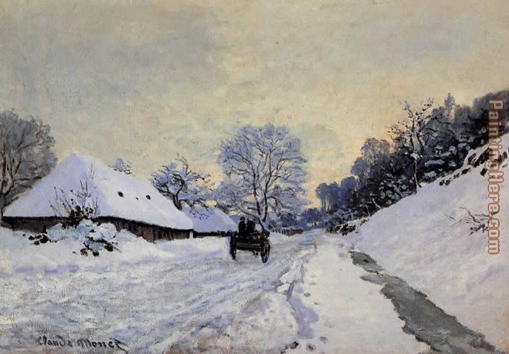A Cart on the Snow Covered Road with Saint-Simeon Farm painting - Claude Monet A Cart on the Snow Covered Road with Saint-Simeon Farm art painting